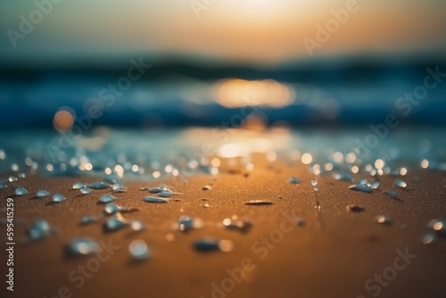 Sand And Sea - Beach Summer With Defocused Ocean and Bokeh Lights - Abstract Blurred Seashore. AI generative