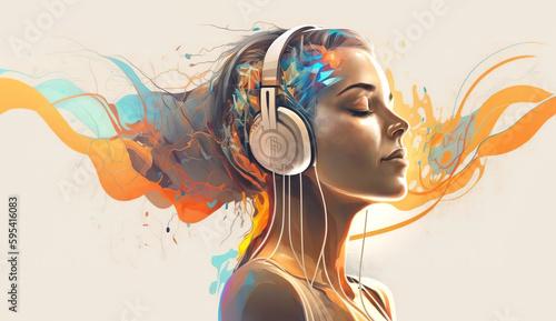 Healing Sounds and Sound Therapy, Sound bath, Singing bowls, Woman in headset in sound healing therapy and meditation, Healing, Relaxing Frequencies and Vibrations, Resonance, balanced chakras and ene
