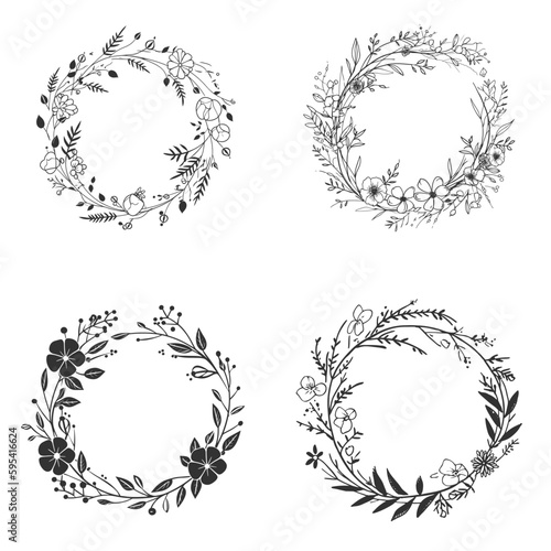 set of floral wreath on white background. wedding floral wreath. floral wedding illustration.