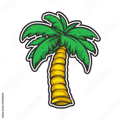 cartoon palm tree sticker illustration. summer sticker. palm tree sticker.