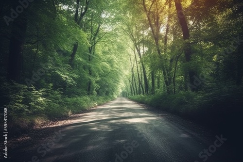 Retro style road leading to the forest  perfect for travel and vacation concept. Generative AI