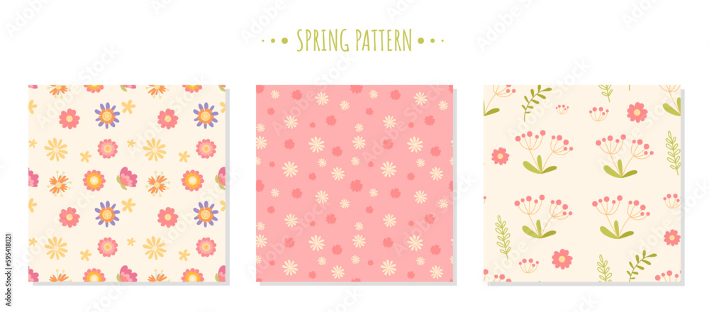 Set of flower pattern. Collection of repeating elements for printing on fabric. Spring and summer season. Aesthetics and elegance. Cartoon flat vector illustrations isolated on white background