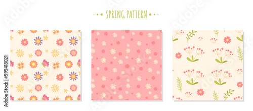Set of flower pattern. Collection of repeating elements for printing on fabric. Spring and summer season. Aesthetics and elegance. Cartoon flat vector illustrations isolated on white background