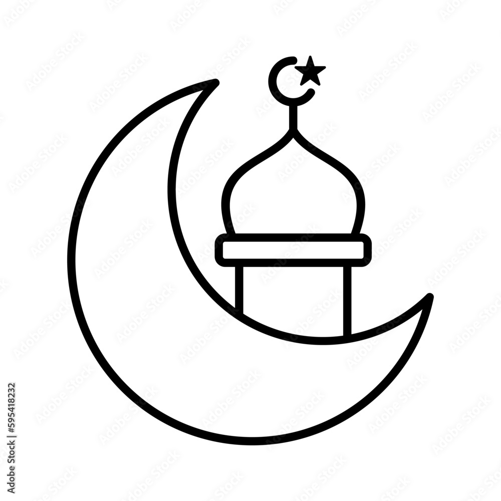 moon and mosque islamic outline icon vector illustration moon and mosque islamic outline icon vector illustration