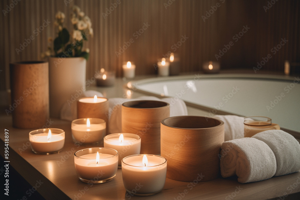 SPA with candles and flowers with generative AI technology