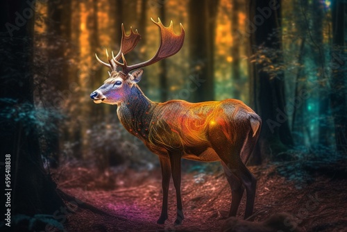 A deer in a forest  vivid colors  painting-like. Generative AI