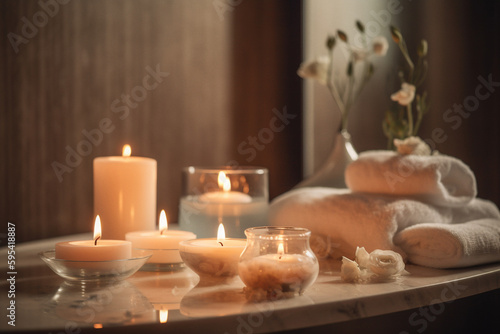 SPA with candles and flowers with generative AI technology