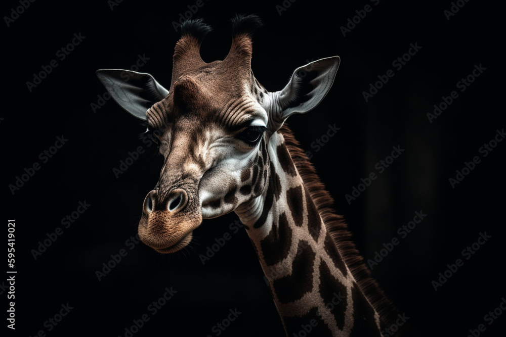Obraz premium Giraffe head shot with generative AI technology