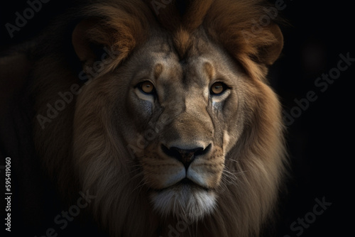 Close up portrait of a lion with generative AI technology