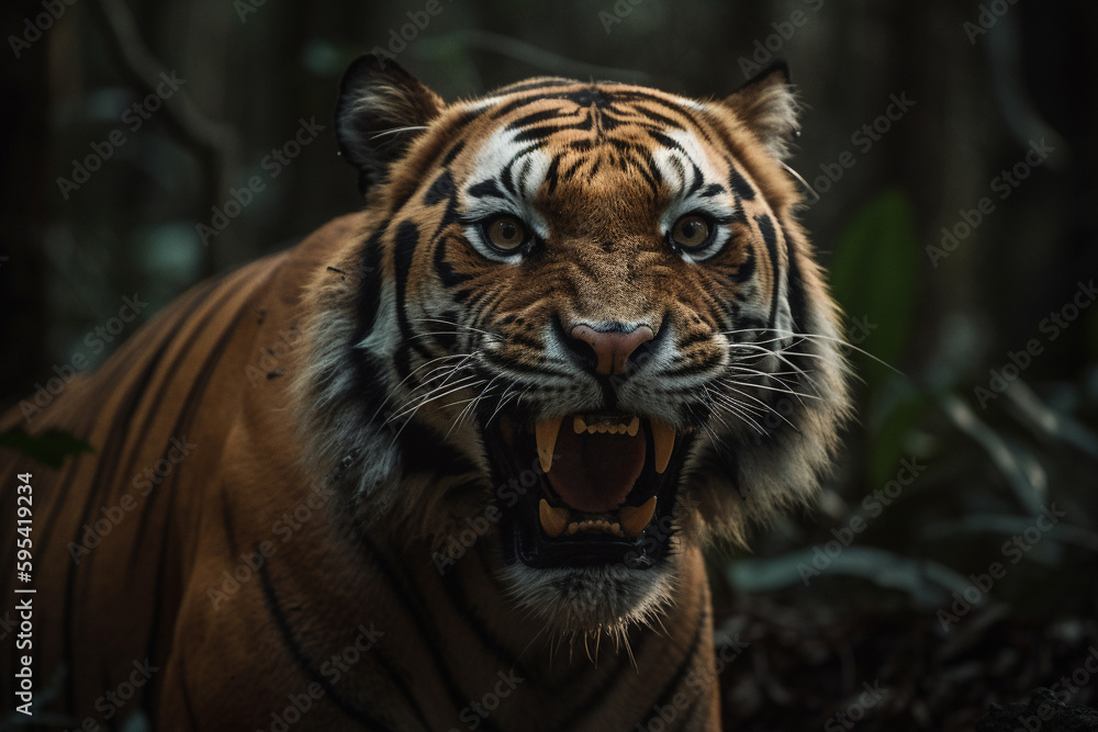 Portrait of a  angry tiger with generative AI technology