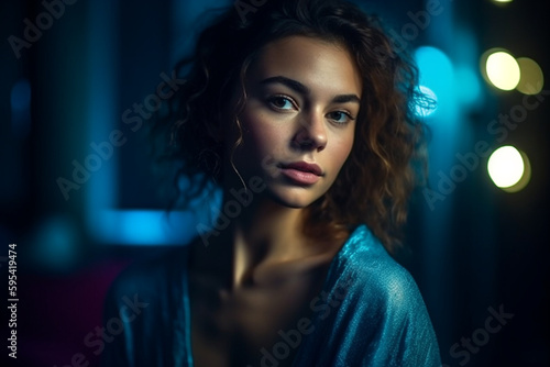 young adult beautiful woman wears nightgown. Generative AI