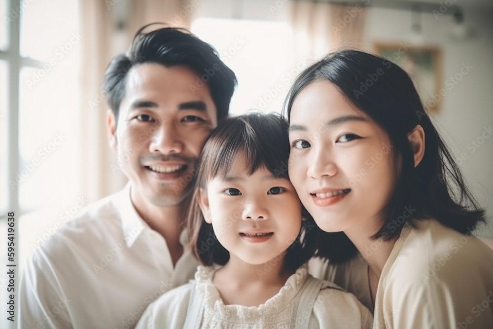 happy family with smiling mum dad and child. Generative AI happy family with smiling mum dad and child. Generative AI