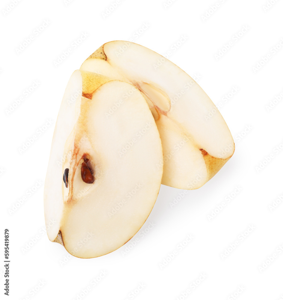 Slices of fresh apple pear isolated on white, top view Slices of fresh apple pear isolated on white, top view