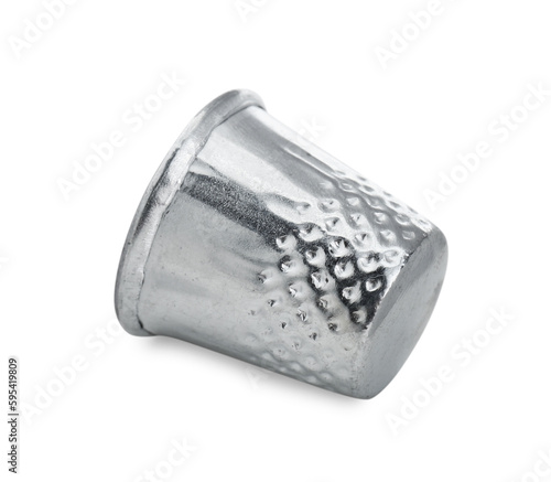 Silver metal sewing thimble isolated on white