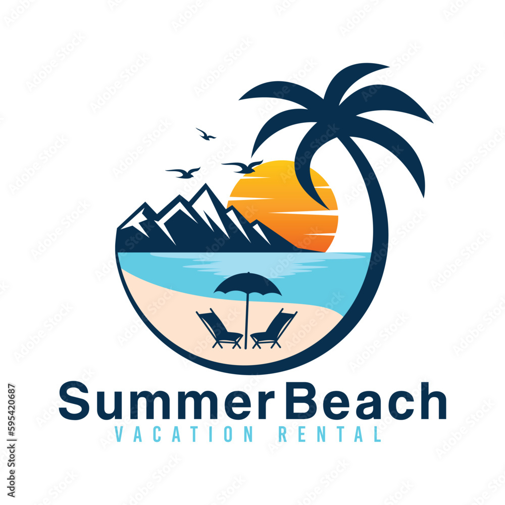 Abstract SUMMER BEACH logo design template