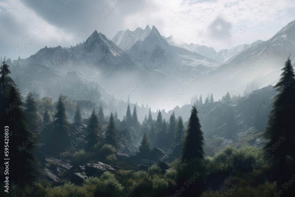 Misty Mountains Mountains Alpine Forest Scene Background Image