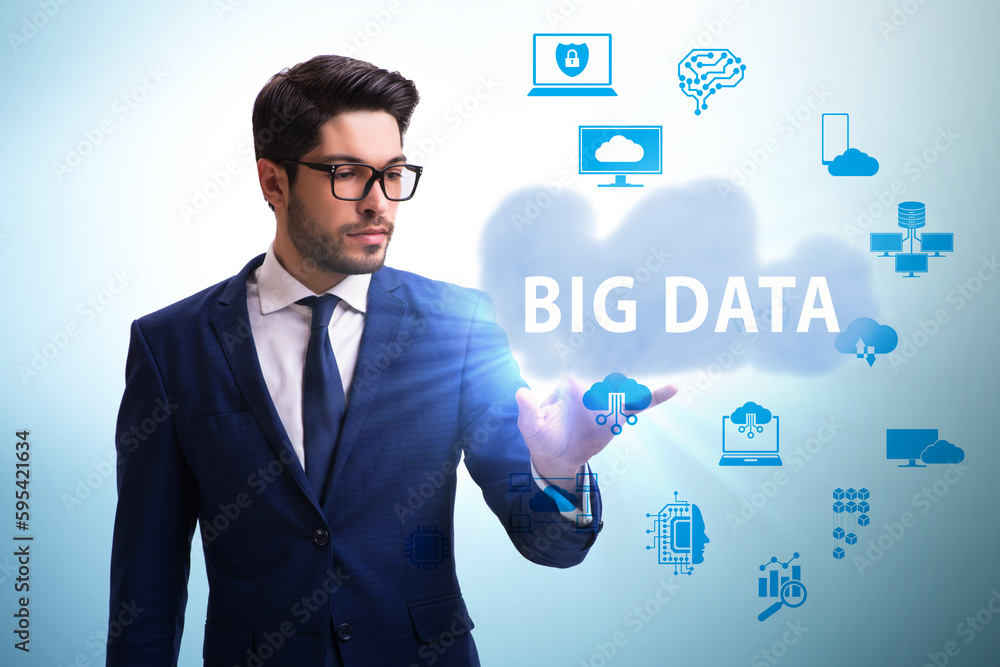 Big data concept with business people pressing virtual buttons Big data concept with business people pressing virtual buttons