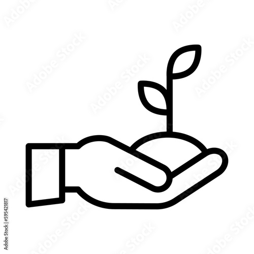 Icono de planta. Mano sosteniendo una planta. Concepto de ecología y naturaleza. Orgánico. Ilustración vectorial
