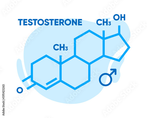 Symbol of testosterone. Skeletal formula logo. Molecular chemical formula of sex hormone. Male sex hormone. Vector illustration.