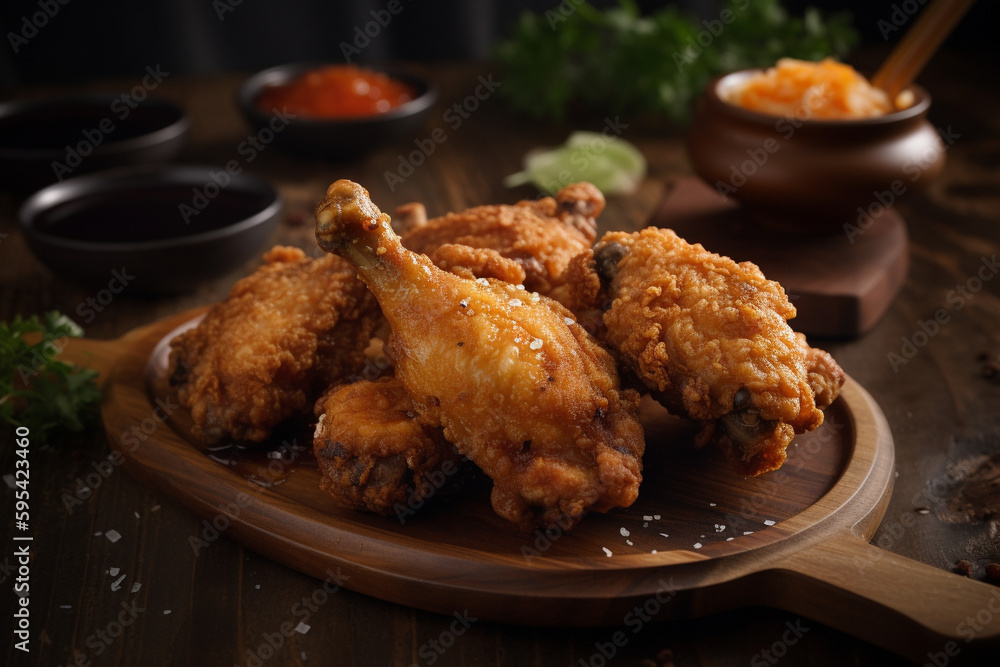 A plate crispy fried chicken generative AI A plate crispy fried chicken generative AI