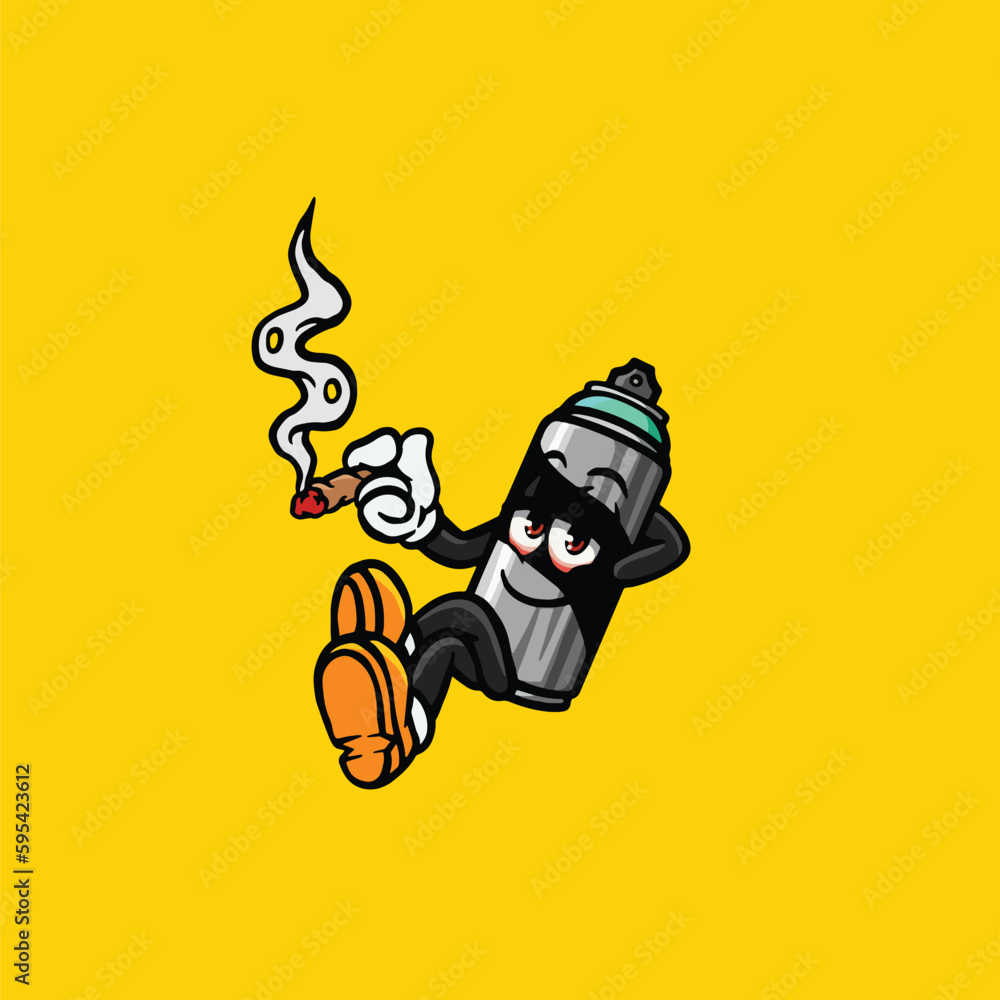 spray paint cartoon smoking blunt and high face stoned from weed