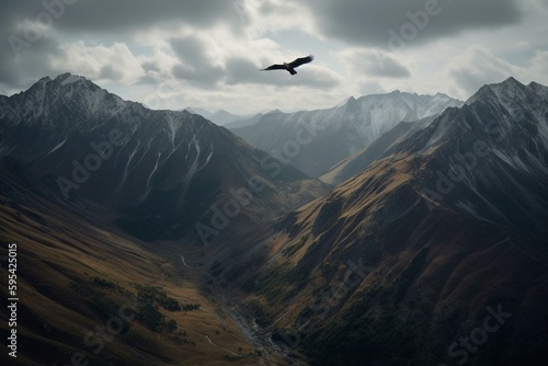 An eagle soars above the mountains. Generative AI