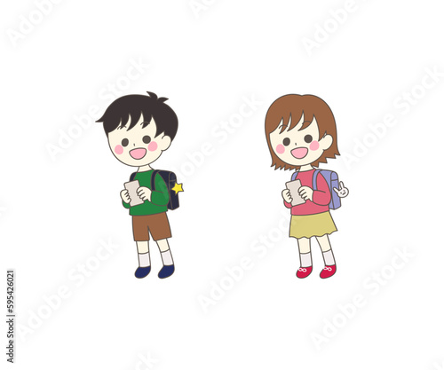 スマホで連絡を取る小学生セット