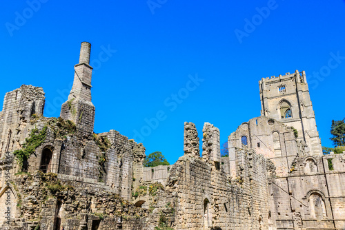 England  North Yorkshire  Ripon. Fountains Abbey  Studley Royal. UNESCO World Heritage Site. National Trust  Cistercian Monastery. Ruins of Abbey church and Tower.