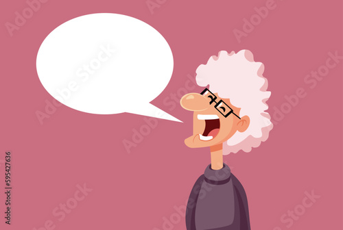 Elderly Woman Screaming in Speech Bubble Vector Communication Illustration. Talkative annoying old lady feeling grumpy 
