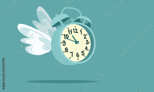 Time Flies Vector Concept Cartoon Illustration of a Clock. Vector conceptual poster design of an alarm clock with wings
