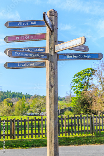 England, North Yorkshire, Wharfedale, Bolton Abbey, Directional street sign. 2017-05-03