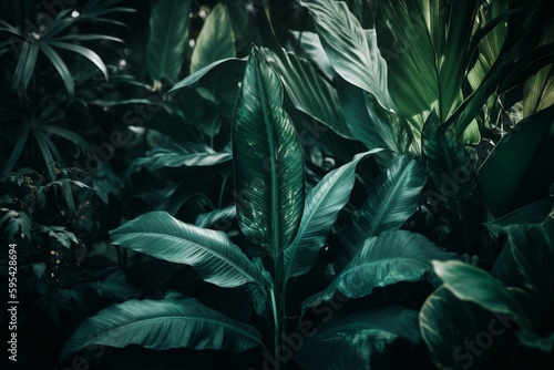 Tropical foliage wallpaper. Lush jungle leaves. Nature. Generative AI