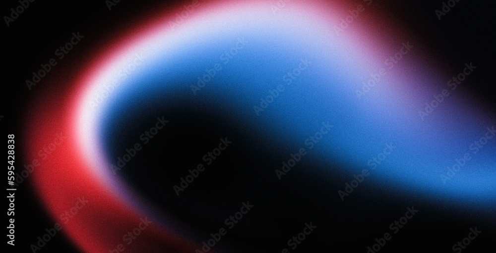 Abstract blue red color wave on black background, neon colors flow, noise texture, wide banner, copy space