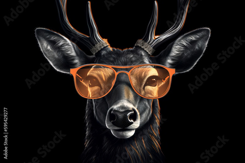 Cool Deer with Sunglasses on Black Background Summer Generative AI © SatoriVerse