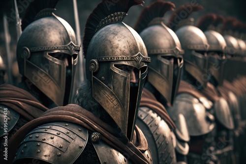 Army of Spartans, Spartan soldiers lined up, Generative AI