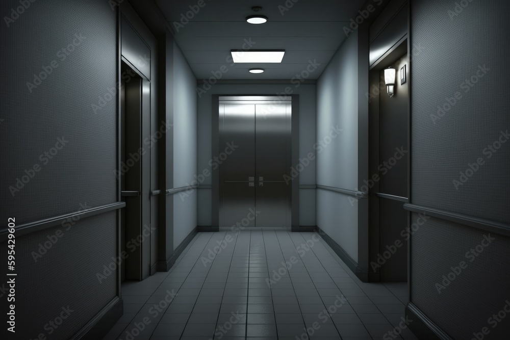 Obraz premium Corridor of buildings with elevators, corridor with elevator, Generative AI