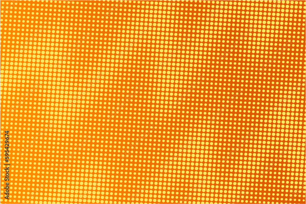 Yellow and orange background with halftone dots. Retro pop art background.