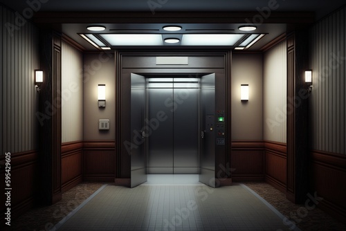 Corridor of buildings with elevators  corridor with elevator  Generative AI