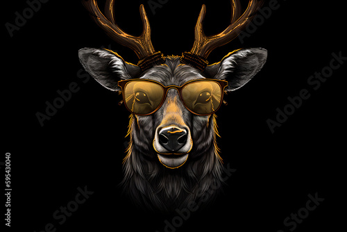 Cool Deer with Sunglasses on Black Background Summer Generative AI