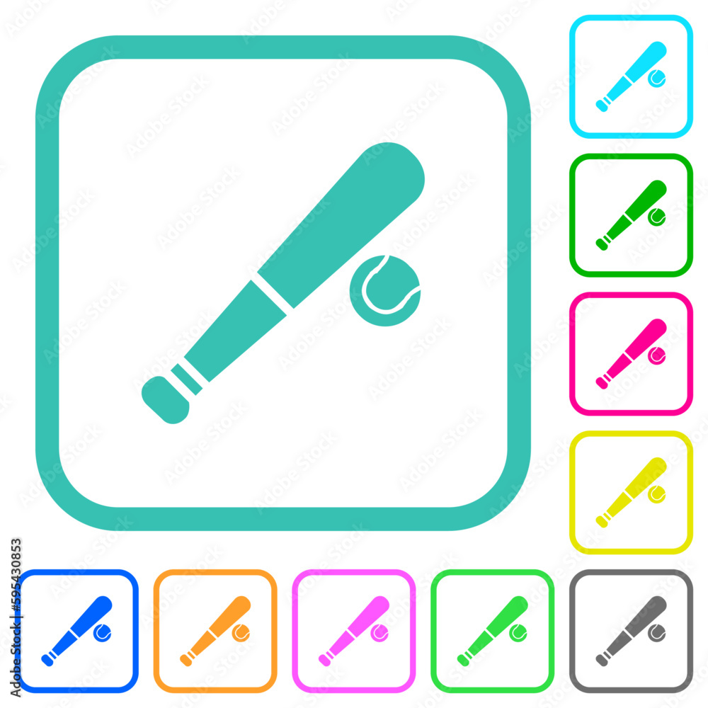 Baseball bat and ball vivid colored flat icons Baseball bat and ball vivid colored flat icons
