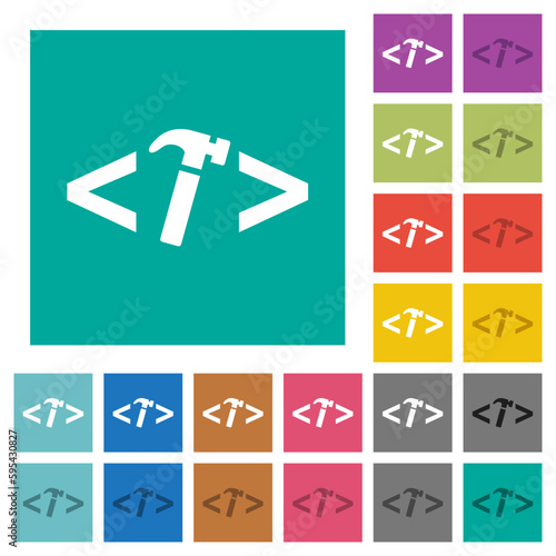 Web development with hammer square flat multi colored icons