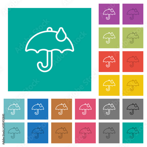 Umbrella with single raindrop outline square flat multi colored icons