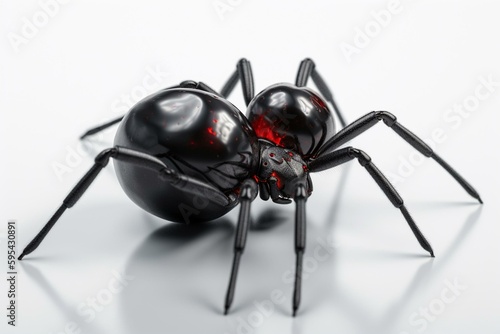 3D rendered black widow spider on white background. Generative AI