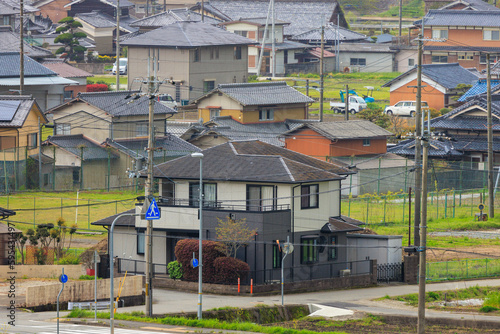 Large houses in quiet Japanese small town in countryside