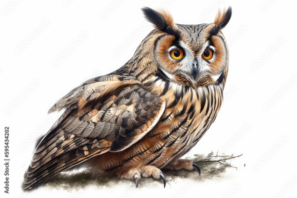 Naklejka premium Long-eared Owl Whimsical Illustration