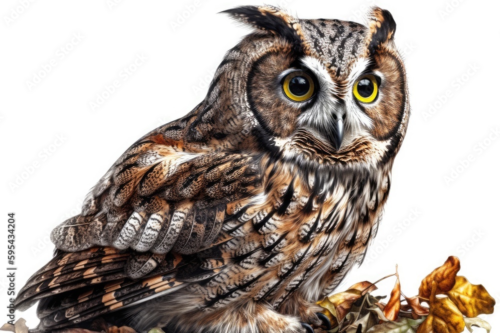 Fototapeta premium Long-eared Owl Whimsical Illustration