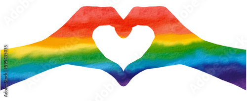  Hands in the form of heart with  rainbow flag brush style.LGBT  Pride month watercolor texture concept. vector