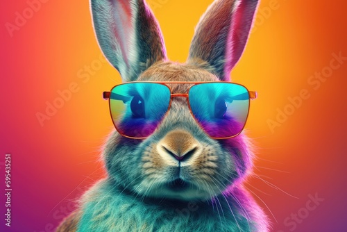 Cool bunny with sunglasses on colorful background