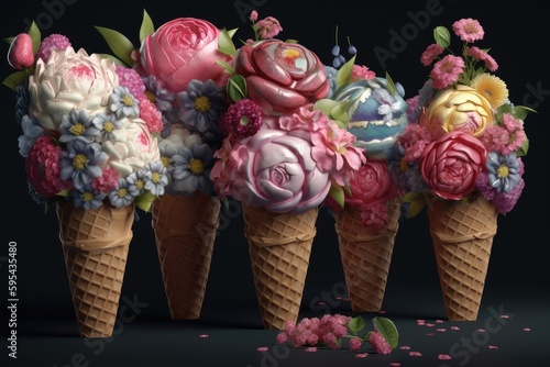 Floral patterns with ice cream cones or sundaes