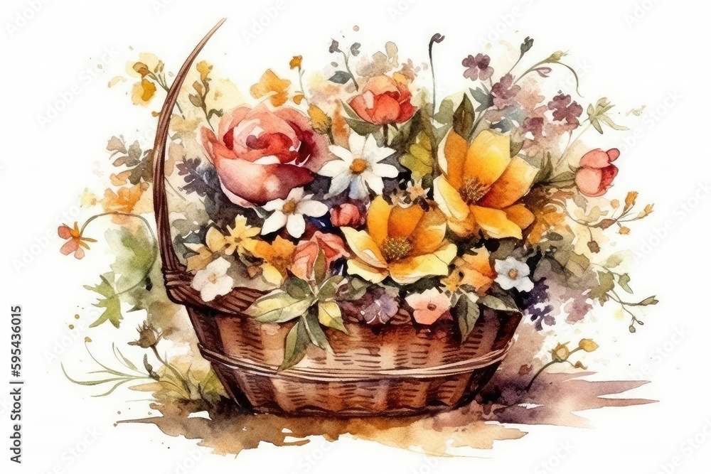 Mother Day Basket of Flowers Water Color